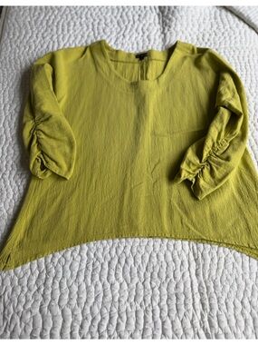 Coco + Carmen Chartreuse Ruch Puff-Sleeve Long Sleeve Top